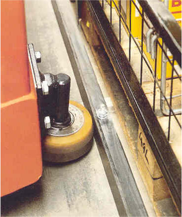 Guide rail and roller in operation