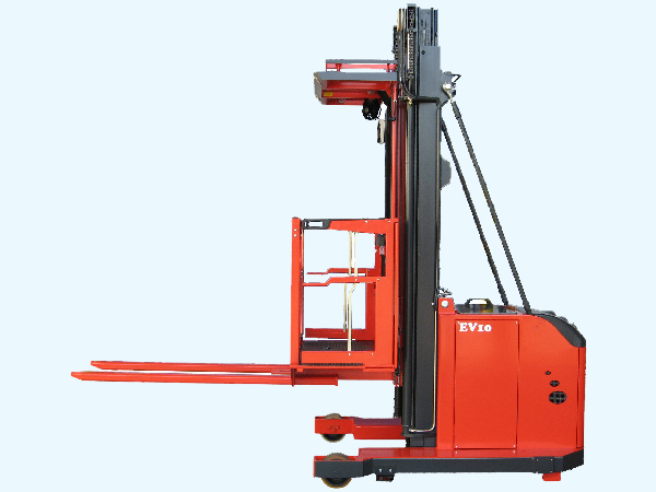 Side view of EV 1000 order selecting forklift