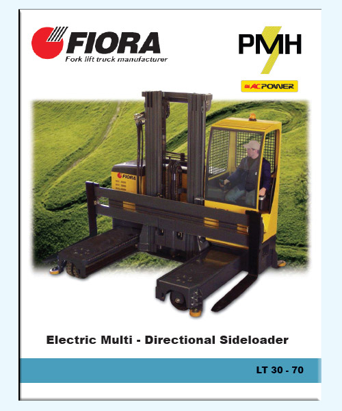 Sideloading forklift with multi-directional steering 